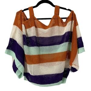 NWT Off the shoulder crochet sheer striped top Size Large